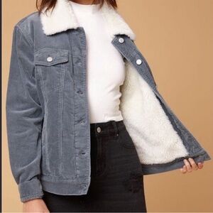 PacSun Blue Corduroy Sherpa Lined Trucker Jacket Coat Oversized S M Fall